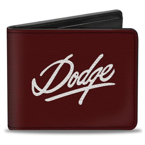 Buckle-Down Men's PU Bifold Wallet-Dodge Emblem Script Burgundy/White, Multicolor, 4.0