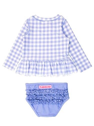 Image of RuffleButts Baby /Toddler Girls Scalloped Long Sleeve Rash Guard 2-Piece UPF50+ Sun Protected Swimsuit