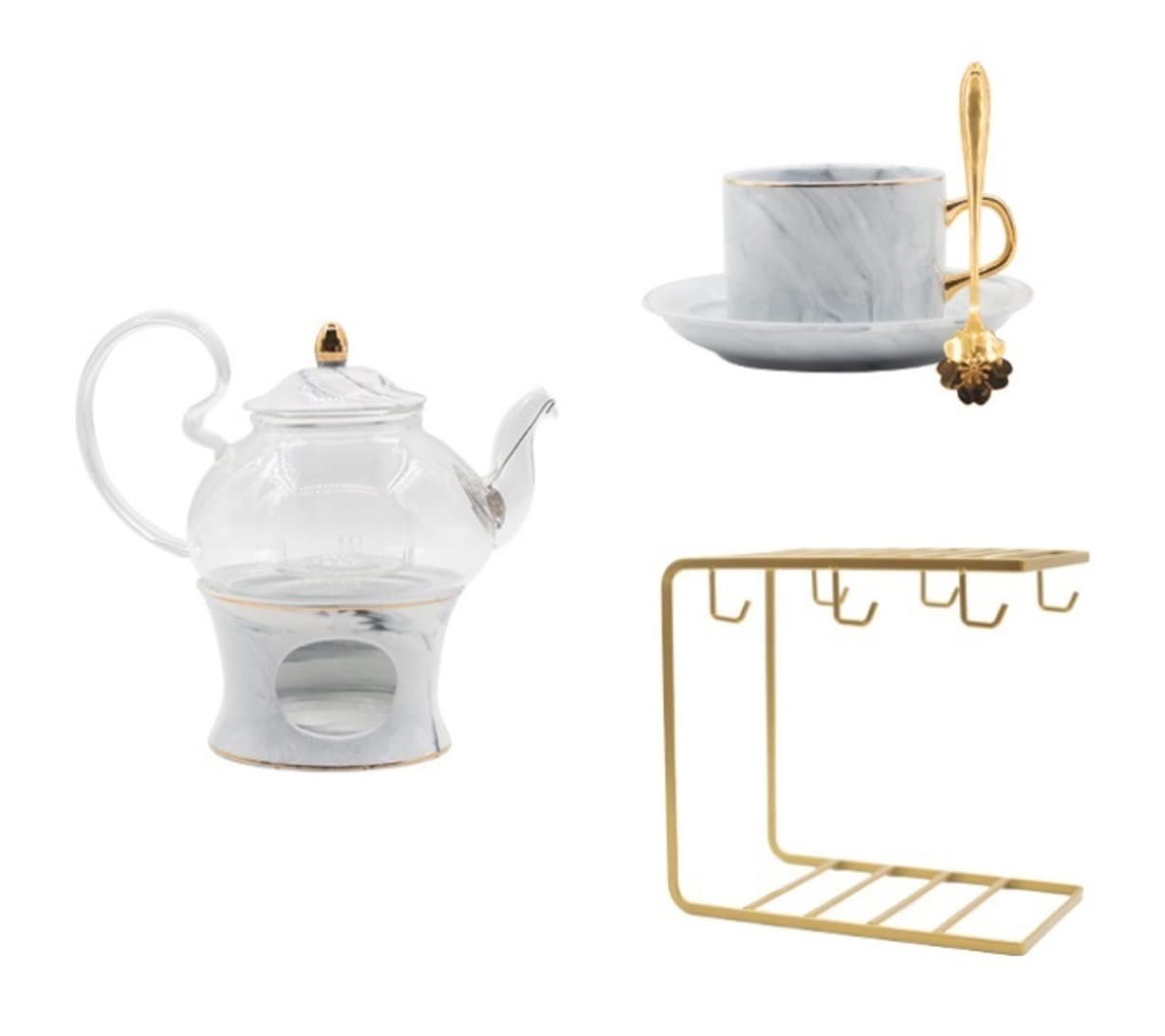 GTHTUHFD Tea Set Tea Cups Teapot Set European Tea Set Afternoon Tea Ceramic Pot And Cup Set Candle Heating Glass Teapot Coffee Mugs Porcelain Tray Home Tea Cup Set Tea Pot Set Cof,A-gray-20pcs