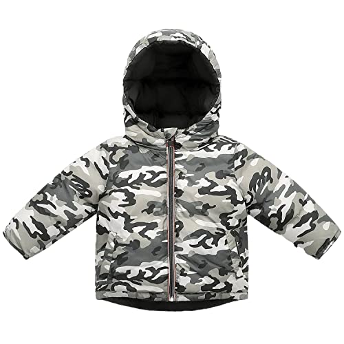 LUOUSE Boys' Reversible Winter Hoodie Coat Jacket with Zippered and Pockets, One Side Black and Camo on the Other, Ages 5-103