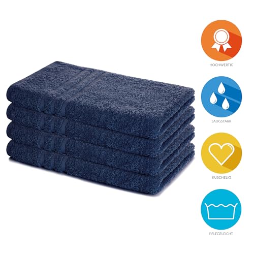 Lavea® 4er Set Handtücher 50x100 cm, Elena Frottiererie, 100% Baumwolle, Frottier Badetuch, saugstark und weich, Sporthandtuch, 60°C waschbar, trocknergeeignet, Handtuch Set, Frottee, Navy