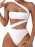 Lilosy Sexy Cutout Tube One Shoulder Swimsuit High Waist Piece Cheekly Bikini Brazilian Women Bandeau Bathing Suit White Medium
