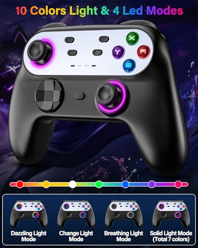 Image of Switch Controller, Wireless Controller for Nitendo Switch /Switch Lite /Switch OLED, Switch Controller Pro with LED Lights, Rechargeable Switch Remote Gamepad with 6-Axis Gyro, Vibration, Turbo