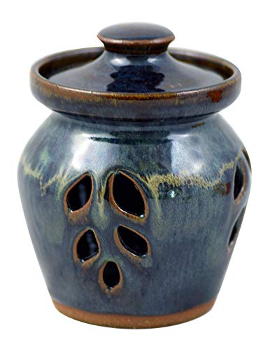 American Made Stoneware Pottery Garlic Keeper Jar in Midnight Blue