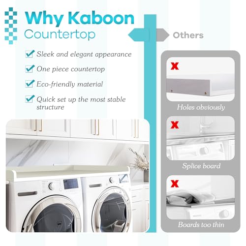 Kaboon Washer Dryer Countertop, Melamine Countertop with Edge Rails - 27.5" Depth x 54" Width Laundry Room Organization, White