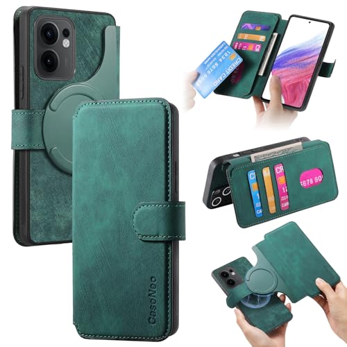 Housse Oppo Reno 13 FS pour le quotidien, étui en cuir vert avec fentes pour cartes