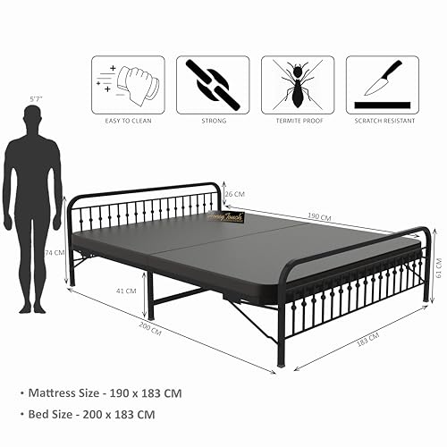 Image of Honey Touch Nova Folding King Size Bed with Ortho Tri Layer Mattress | No Assembly Required | Foldable Bed for Sleeping /Guests /Rented Apartments /Bedroom(6x6.25ft, Black)