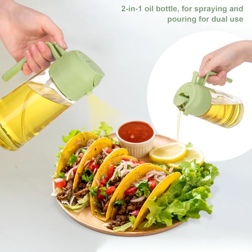 Image of Glass Oil Dispenser for Kitchen,2 in 1 oil Spray Bottle and Olive Oil Dispenser, Oil Sprayer for Cooking Air Fryer 500ML /17OZ for Cooking,Kitchen,BBQ,Air Fryer,Salad,Baking,Green