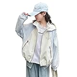 [Banlan] 子供服 女の子 ジャケット ウインドブレーカー 長袖 ジッパー フード付き 英字柄プリント 防風 撥水 速乾 軽量 春 秋 冬 キッズ服 韓国風 ジュニア 運動 アウトドア ピンク ブルー 120-170cm (JP, 身長, 140, ブルー)