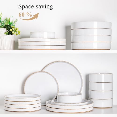 Image of AmorArc Ceramic Dinnerware Sets for 4, 12 Pieces Handpainted Plates and Bowls Set with Rustic Terracotta Underside, Scratch Resistant Stoneware Dishes Set, Dishwasher & Microwave Safe