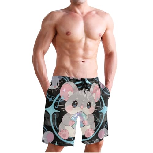 Men's Swim Trunks Quick Dry Swimming Shorts with Pocket Cute Mouse Holding Crystal Ball Swimsuit Trunks3