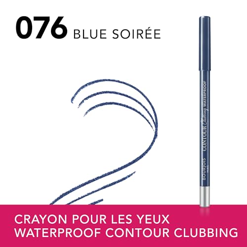 Bourjois Paris Contour Clubbing Crayon Yeux Waterproof, Texture Coulissante et Doux, Formule avec Huiles de Jojoba, No. 76 Blue Soir, 1.2g