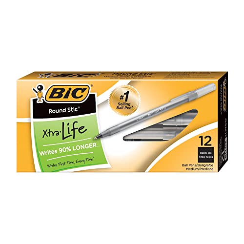 Stylos bille rétractables BIC Stick noirs pointe moyenne écriture fluide lot de 12