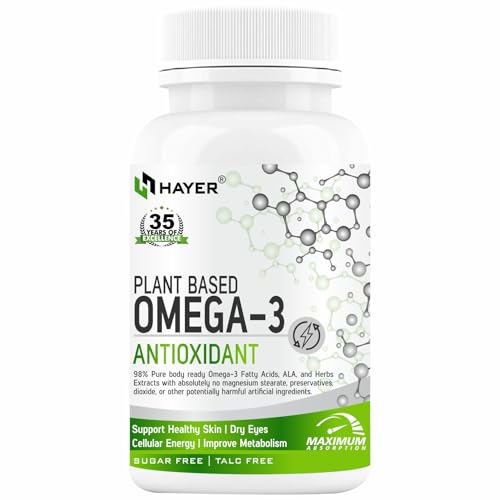 omega 3 vegetarian fish oil alternative supplement, algae oil omega for men, women, vegan marine algae source high fatty acid EPA, DHA -60 capsules