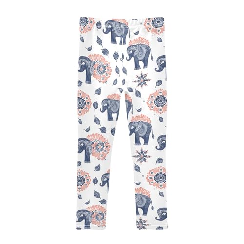 Elephant Mandala Flower Leaf Girls Casual Leggings for Kids Printed Long Pant Bottoms Stretch and Soft2