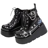 Cute Emo Shoes Goth Black with Metal Charms Chunky Platform Comfy Non Slip Lightweight Softy Casual Plus Size Boots Punk Kawaii Pretty Retro Trendy Gifts for Women & Girls Spring Streetwear Rave (zipper(glossy),4)