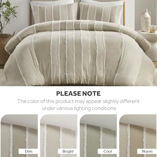 Image of Ink+Ivy King Duvet Cover Set Boho Duvet Covers Stripes, Clipped Jacquard, Cotton Duvet Cover for King Size Bed, All Season Lightweight King Bedding Cover & Shams, Shay, King /Cal King, Taupe 3 Piece