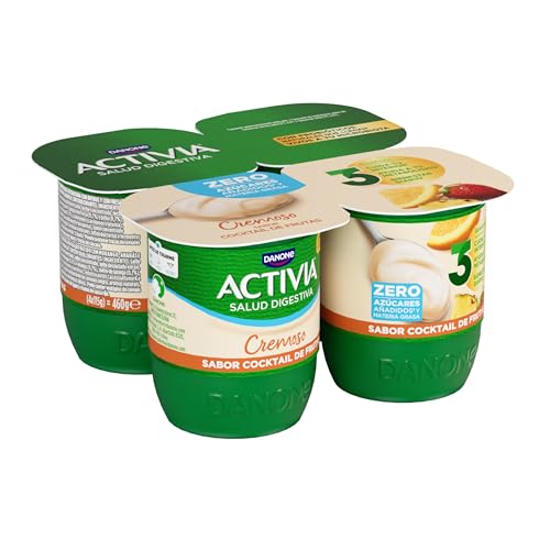 Activia Yogur Cremoso con cocktail de frutas - probióticos naturales y con 0% azúcares - Pack: 4x115g