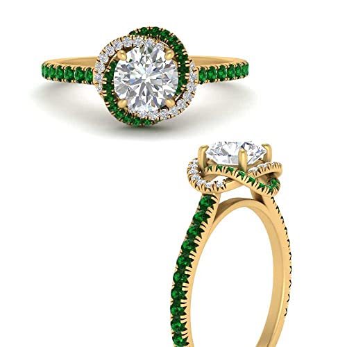Image of 55Carat Choose Your Gemstone Flower Diamond CZ Ring Yellow Gold Plated Round Shape Halo Engagement Rings Everyday Jewelry Wedding Jewelry Handmade Gifts for Wife US Size 4 to 12