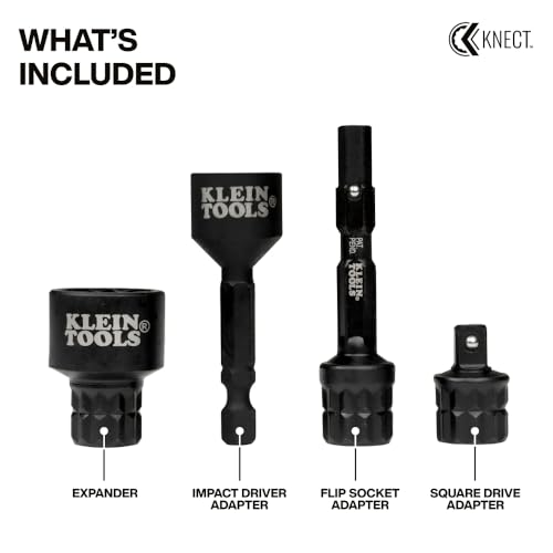 Image of Klein Tools 65KADPS KNECT (S) Impact Socket Adapter Set, 4 Adapters for Ratchets, Impact Drivers and Flip Sockets, Fits 1 /4-Inch Drive Tools, Compatible with KNECT (M) System