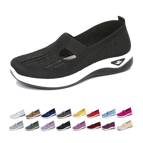 Orthopedic Shoes for Women Slip on Shoes Women Slip on Walking Sneakers Mesh Breathable Lightweight Casual Orthopedic Sneakers UK Spring Summer Sport Trainers Ladies Wide Fit Trainers Black
