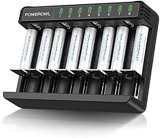 AAA Rechargeable Batteries with Battery Charger, POWEROWL Universal Battery Charger for AA AAA C D Battery, USB High-Speed Charging, Independent Slot - Qty 8