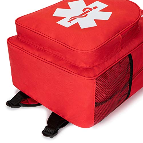 Image of Red Emergency Backpack - First Aid Medical Trauma Bag for Camping, Cycling, Hiking & Outdoors