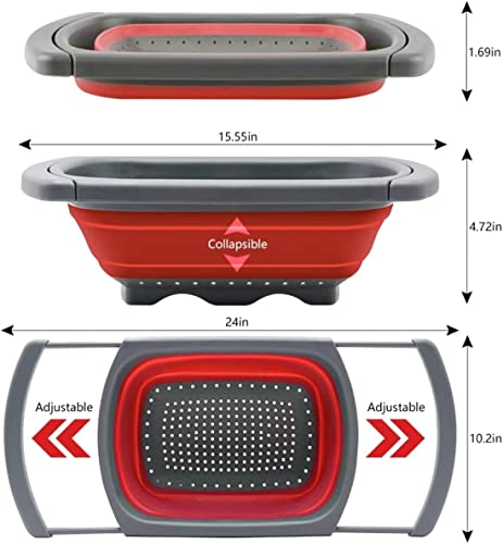 Castellanos Collapsible Colander, Red Food Strainer Over The Sink Colanders Strainers With Extendable Handles, 6-Quart, Dishwasher-Safe Kitchen Folding For Pasta, Vegetables And Fruits By Polerce #TOP1