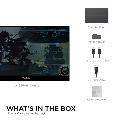Image of ViewSonic VX1655-4K 15.6 Inch 4K Portable Monitor, IPS Display for Comfortable Mobile Workspaces and Second Screen Productivity, Built-in Stand, 60W USB-C, and Mini HDMI Inputs