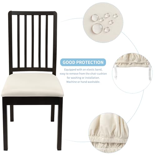 Image of SearchI Cool Fabric Seat Covers for Dining Chairs, 6 Pack Water Repellent Dining Room Chair Seat Covers, Kitchen Chair Seat Covers Protectors(Beige)