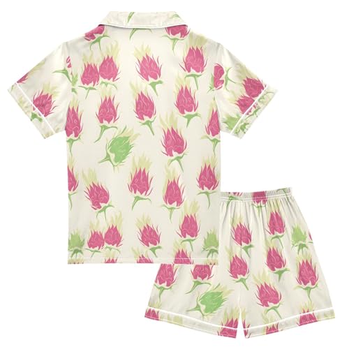 Pitaya Pattern Pajamas Set Summer Button Down Sleepwear Pjs Sets Comfy Loungewear2