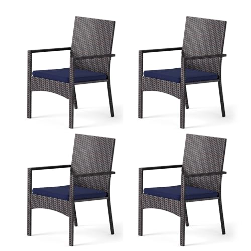 Image of MFSTUDIO Patio Rattan Chairs Set of 4, Wicker Outdoor Dining Chairs Set of 4, All Weather Patio Armchairs w /Armrests, Steel Frame, Brown, 330lbs
