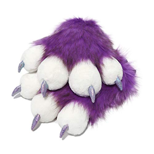 FurryValley Fursuit Paws Furry Partial Cosplay Fluffy Claw Gloves Costume lion Bear Props for Kids Adults (Violet)