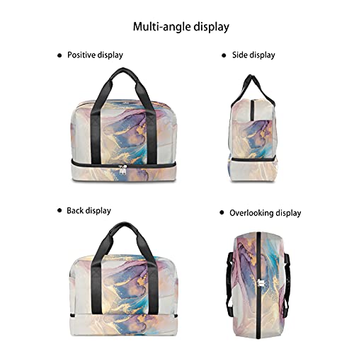 Travel Duffel Bag Abstract Colorful Marble Texture Waterproof Sports Tote Gym Bag Weekender Overnight Bag with Wet Pocket and Shoes Compartment Duffel Bag For Men Women