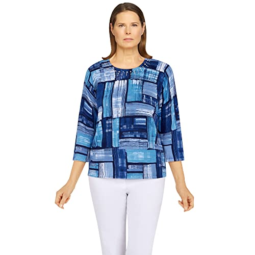 Alfred Dunner Women's Colorblock Print Sweater Size M Denim #TOP24