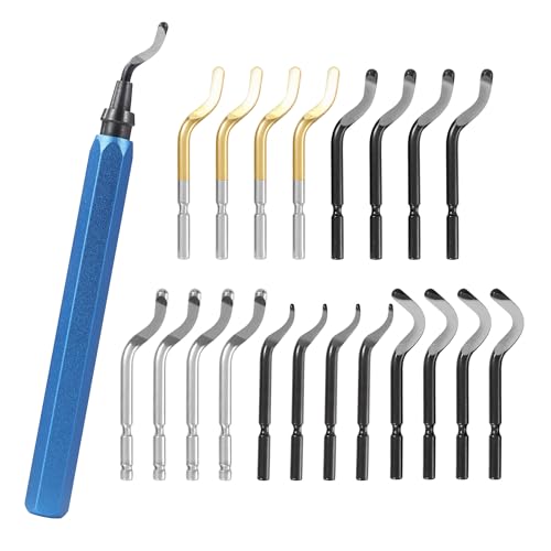 BUCOMTU 360 drehbare Entreibe mit 20 Ersatzklingen Handentreibe verschleißfester Klingenkopf aus Schnellarbeitsstahl rutschfester Aluminiumgriff geeignet für Metall/Kunststoff/3D Druck