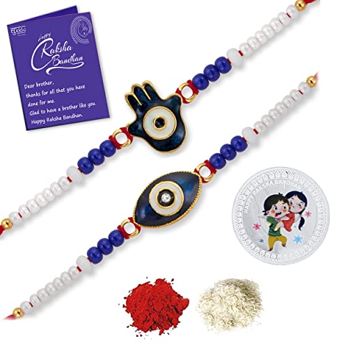 Sukkhi Rakhi Gold Plated Evil Eye Meenakari Rakhis Set of 2 & 1 Gram 999 Pure Silver Coin Combo, Roli Chawal & Greeting Card|Rakhi for MEN|Kundan Rakhi|Silver Coin|Rakhi Combo-Pack of 2|CBMIX104556 (B0B5LQ55SK) Amazon Price History, Amazon Price Tracker