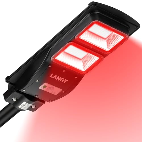 LANGY Solar Hog Lights, Red Light for Night Hunting, Solar Hunting Lights 16000LM, Deer Hog Pig Activated Feeder Motion Activated Feeder Light with Remote with 20