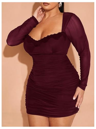 Image of Floerns Women's Plus Size Sweetheart Neck Mini Dress Lace Trim Bodycon Dresses
