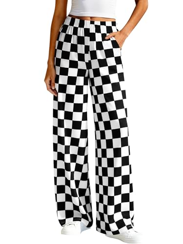 BTFBM Womens Gingham Wide Leg Palazzo Pants