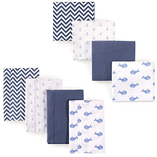Image of Hudson Baby Unisex Baby Cotton Flannel Burp Cloths and Receiving Blankets, 8-Piece, Blue Whale, One Size