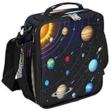 AUUXVA Kids Lunch Box, Planets Color, Unisex, 10.5x3.5x9.5 Inch, Oxford Material and Aluminum Film, Spacious, Lightweight, Adjustable Shoulder Straps, Heat Insulation