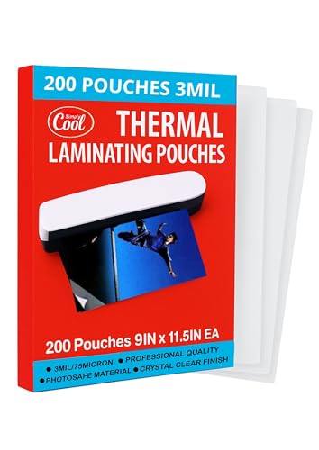 3MIL Thermal Laminating Sheets (200 Count) 9x11.5 inch, Letter Size, Dry-Erase Friendly Laminate Pouches, Compatible with Laminator Machine, Crystal Clear Laminated Finish