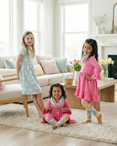 Image of Unique Baby Girls Kids Toddler 3pc Outfit Set Long Sleeve Cotton Blend Tunic Top Leggings and Scarf