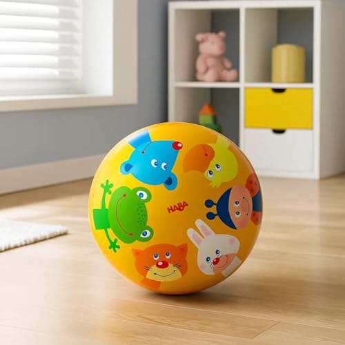 HABA Kinderball Tierfreunde – 14 cm bunter Ball mit Ventil – Fördert Motorik & Beweglichkeit ab 2 Jahren – Idealer Indoor-Spielball – 2012753001