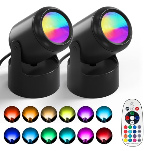 La Mejor Selección de Iluminación para cuadros y expositores favoritos de las personas. 45 Focos de Interio 2 Pack, Luces de Pared para Cuadros con 16 Colores Cambiantes, Proyectores LED de interior Focos Suelo Regulables para Plantas Cuadros Obras Arte