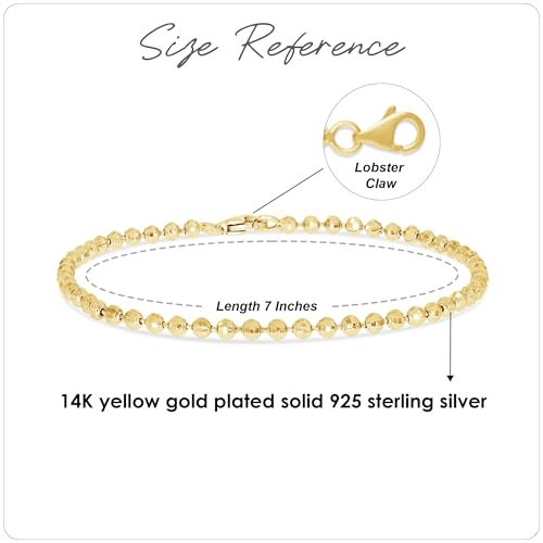 Bead Bracelet Jewelry For Women Italian Crafted 2.4MM 7 Inches In 14K White, Rose Or Yellow Gold Plated Sterling Silver With Lobster claw lock Gift For Her3