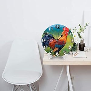 Rustic Rooster Chicken Wall Clock Battery Operated Silent Round Clock Wall Decor for Home Office School 98 Inch