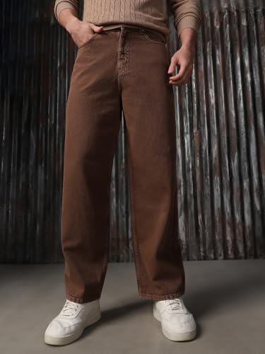 Image of High Star Men Cotton Washed Loose Fit Casual Mid-Rise Jeans