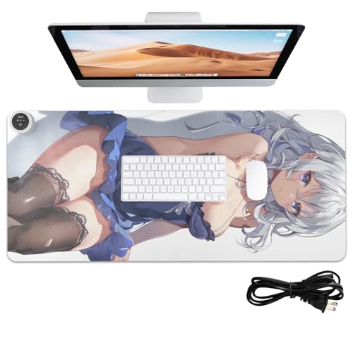 Tapis de souris chauffant de luxe en cuir blanc Anime Girl grand tapis de bureau élégant